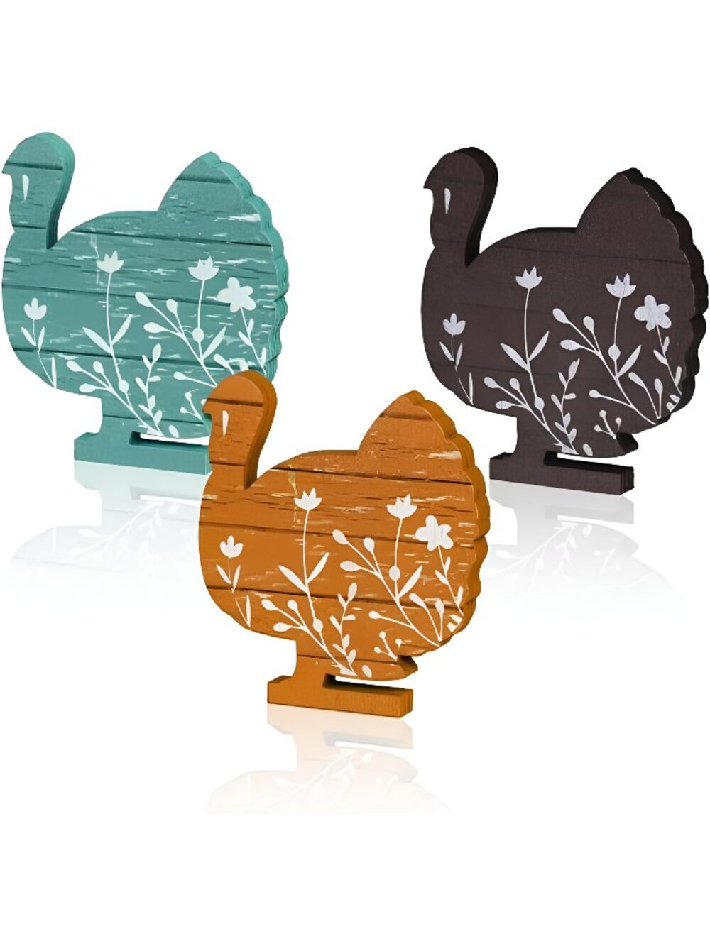 3 Pcs Wooden Blocks Colorful Turkey Signs, Thanksgiving Decor Indoor